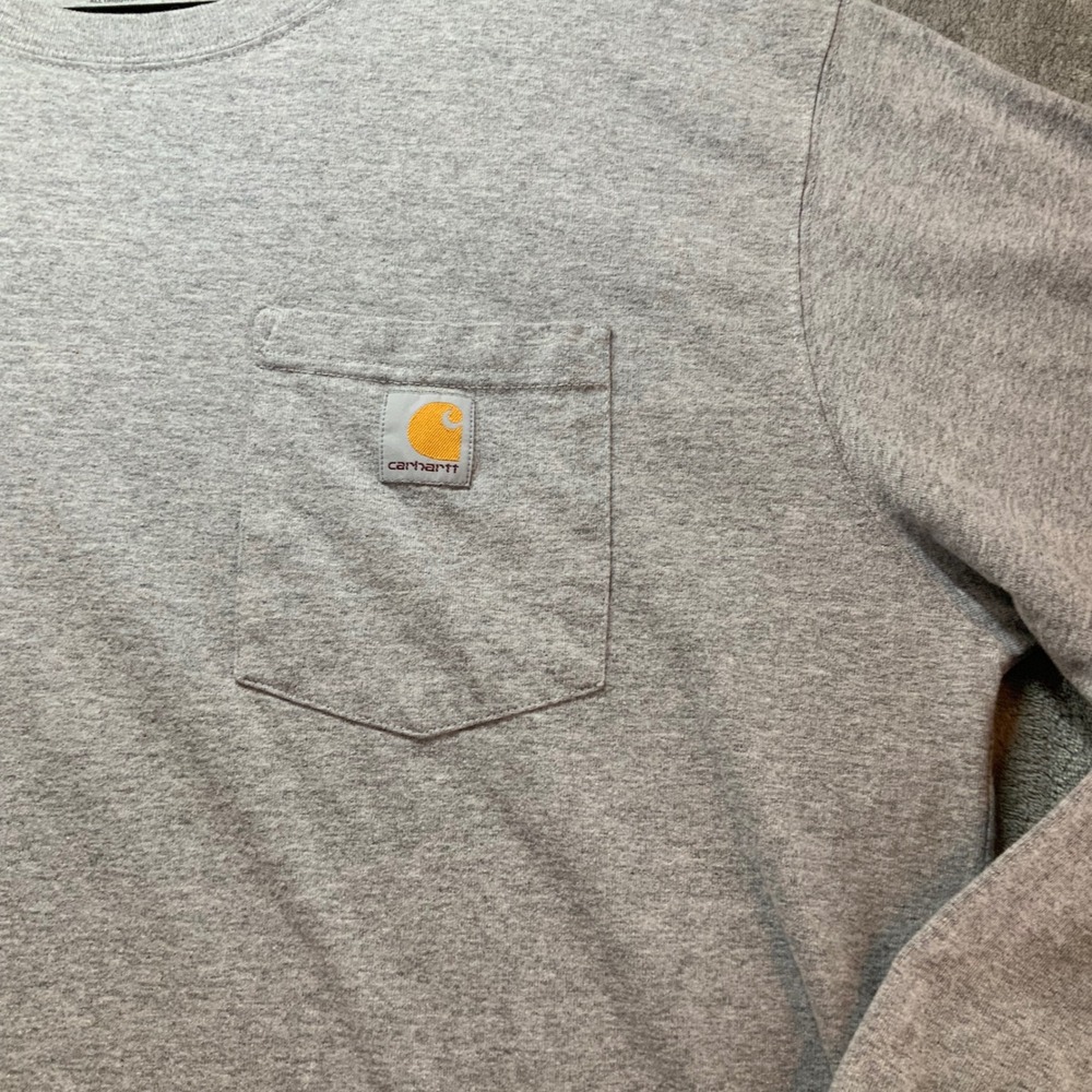 Carhartt Mens Long Sleeve Pocket T-Shirt Loose Fit Heather Gray Large K126 HGY - Picture 2 of 7